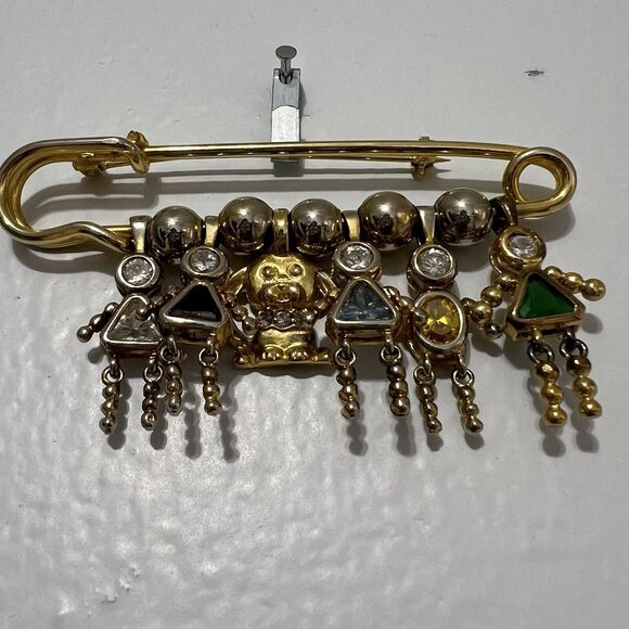 Birthstone Safety Pin Brooch Sterling 925 January March April May November Dog - Picture 4 of 10